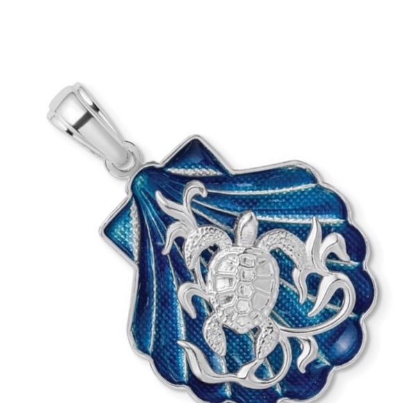 925 Sterling Silver Enameled Blue Shell Turtle Necklace Charm Pendant w Chain - Picture 7 of 9